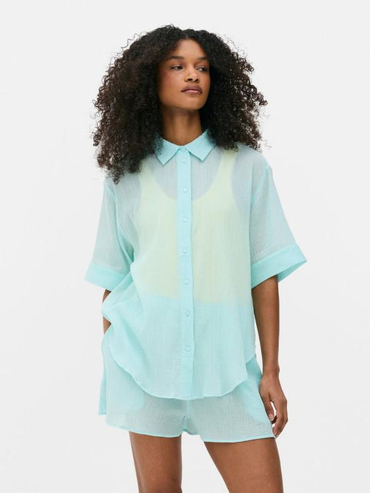 Crinkle Button-Up Beach Shirt