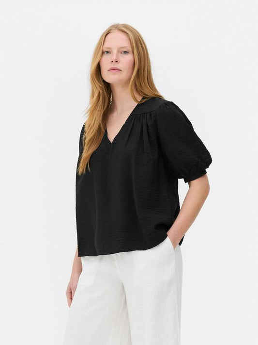 Patterned Short Sleeve Blouse