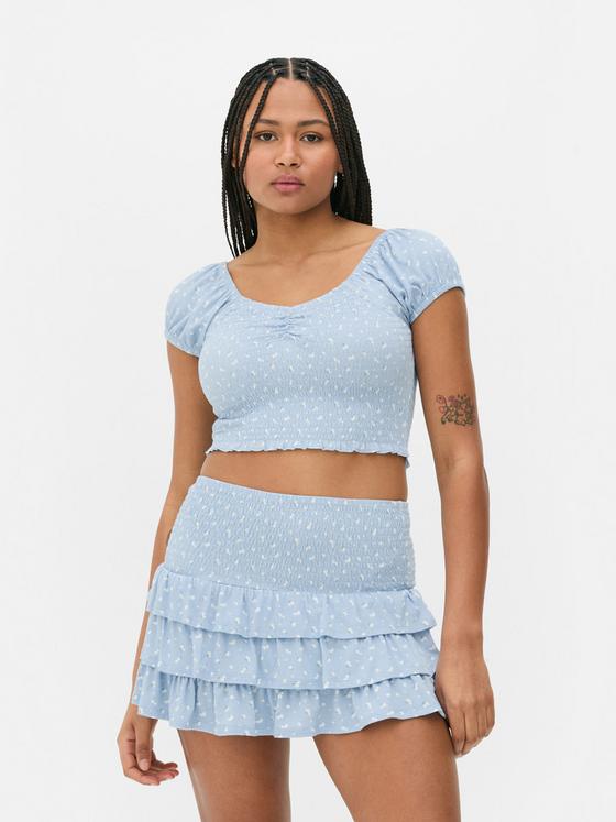 Co-ord Shirred Printed Crop Top