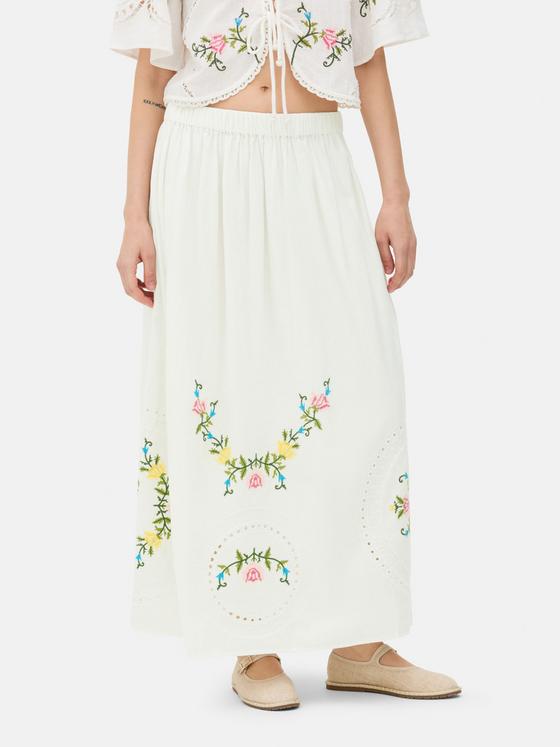 Floral Embroidered Midi Skirt