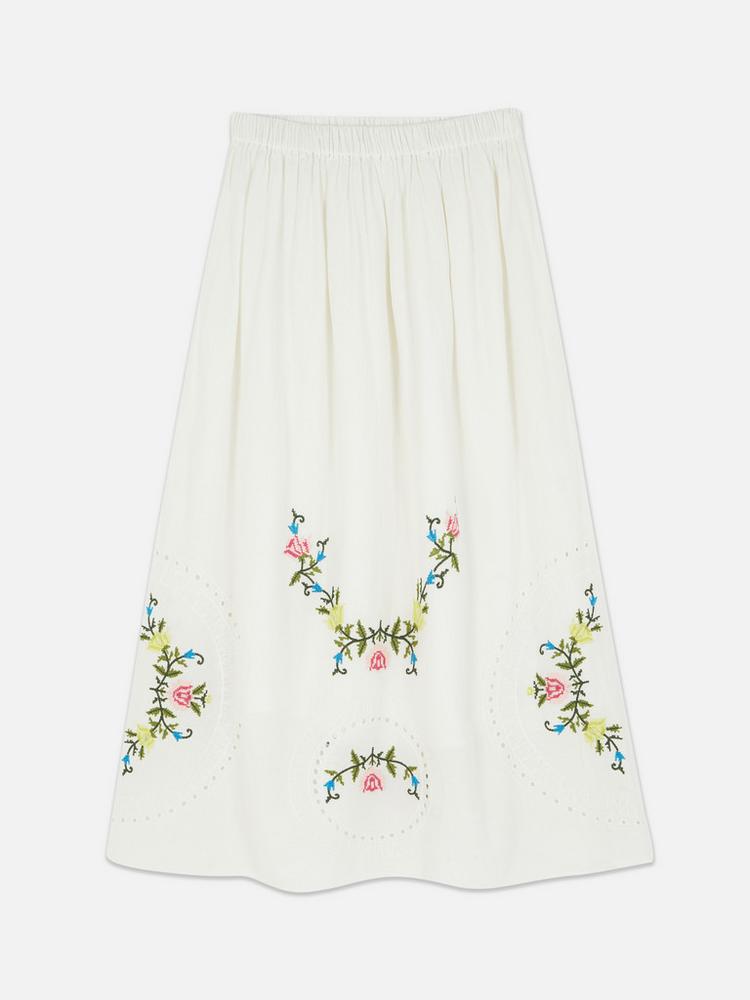 Floral Embroidered Midi Skirt