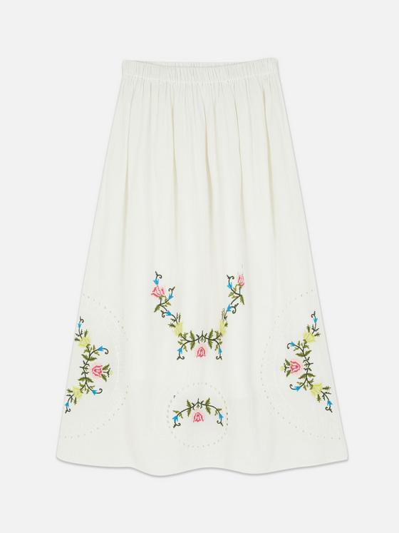 Floral Embroidered Midi Skirt