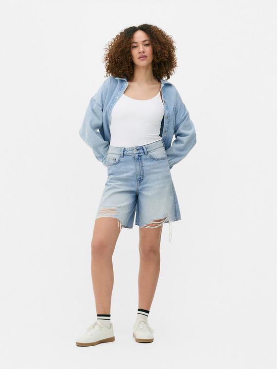 Ripped Denim Bermuda Shorts