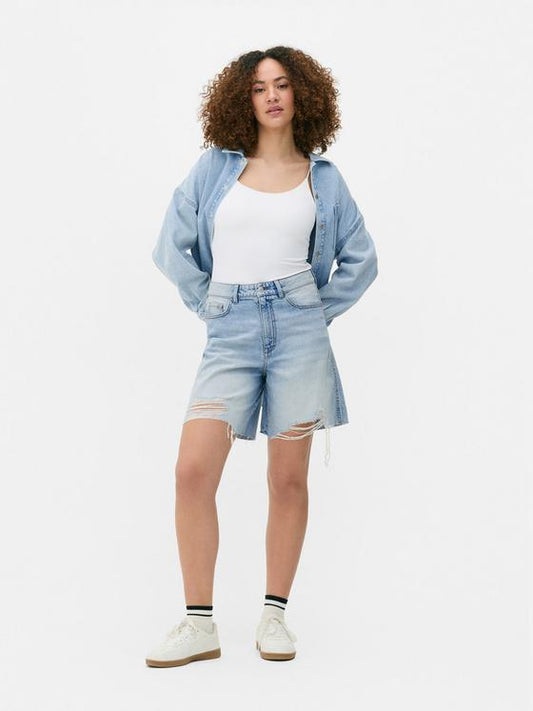 Ripped Denim Bermuda Shorts