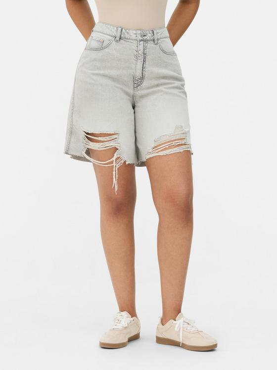 Ripped Denim Bermuda Shorts