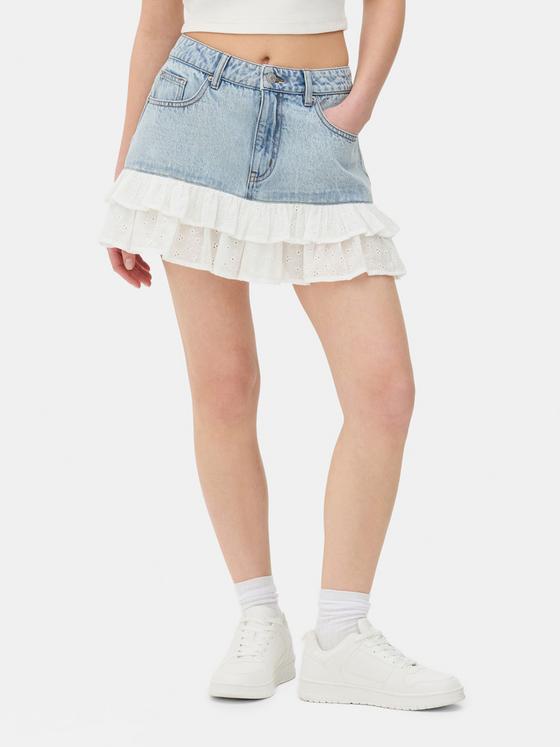 Broderie Anglaise Denim Mini Skirt