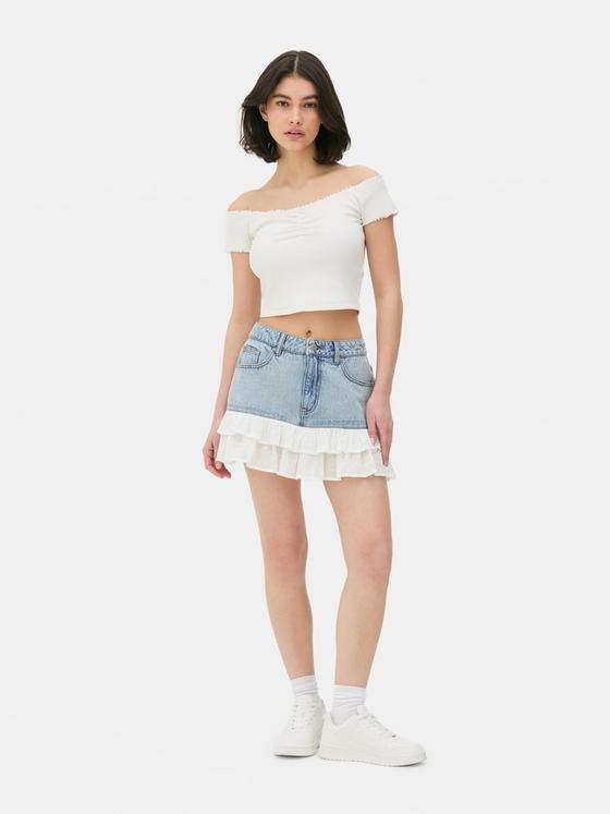 Broderie Anglaise Denim Mini Skirt