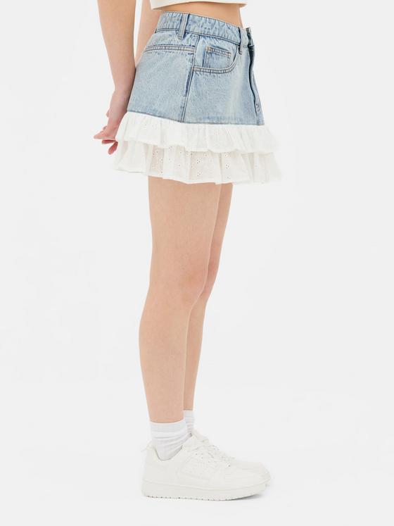Broderie Anglaise Denim Mini Skirt