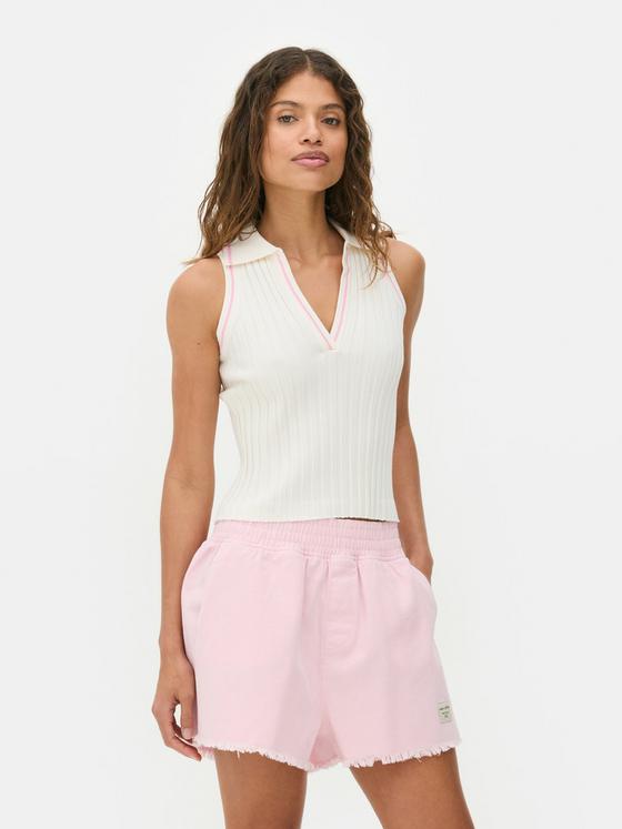 Sleeveless Ribbed Polo Top