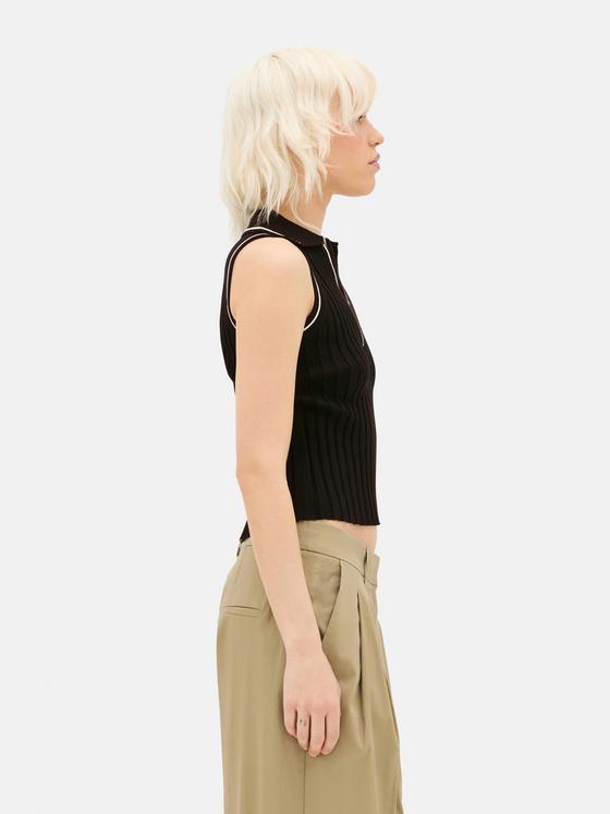 Sleeveless Ribbed Polo Top