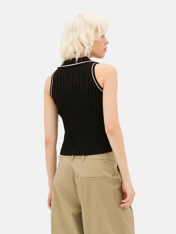 Sleeveless Ribbed Polo Top
