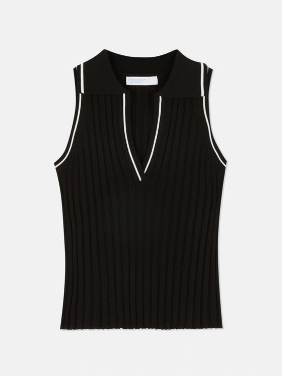 Sleeveless Ribbed Polo Top