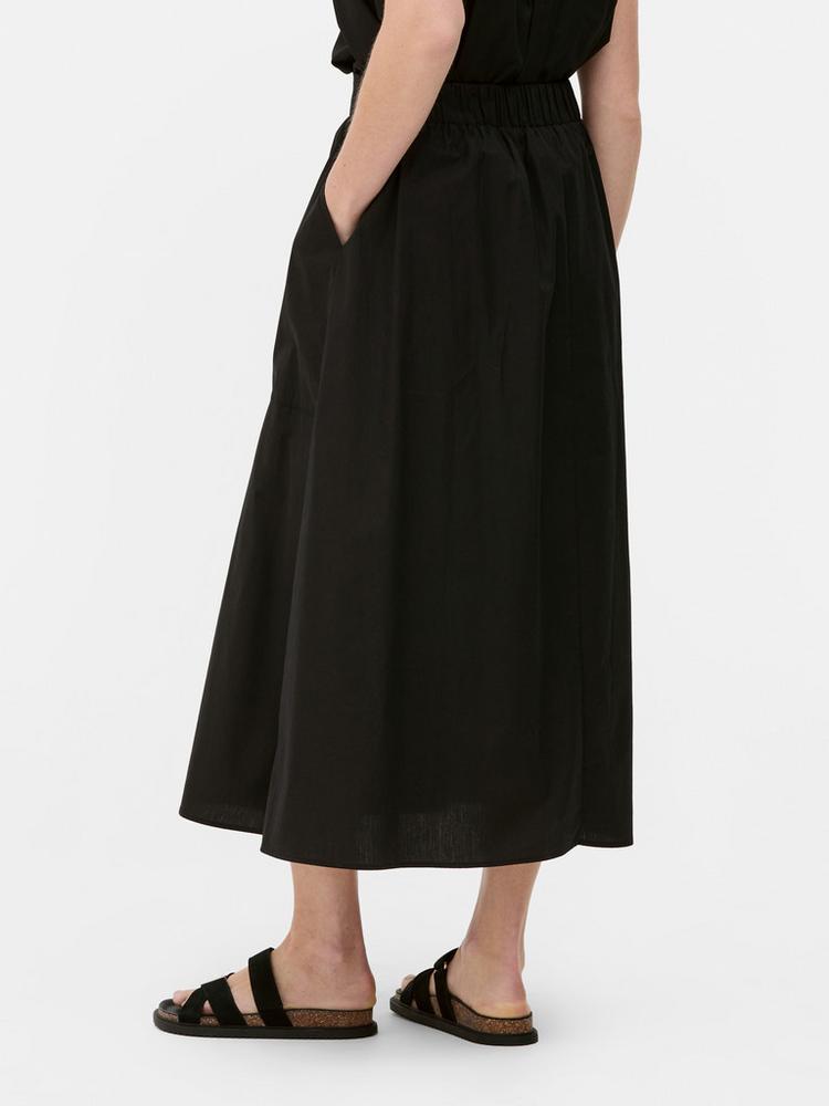 The Edit High Waisted Black Midi Skirt
