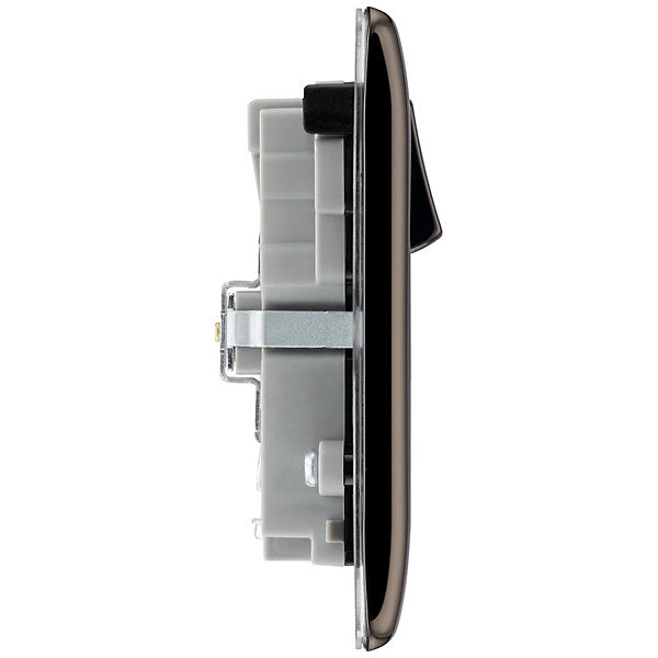 BG Black Nickel Double 13A 22W Raised slim Switched Screwed Socket with USB, x2 & Black inserts