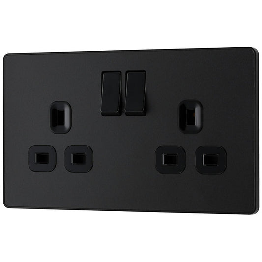 British General Double 13A Matt Black Switched socket & Black inserts