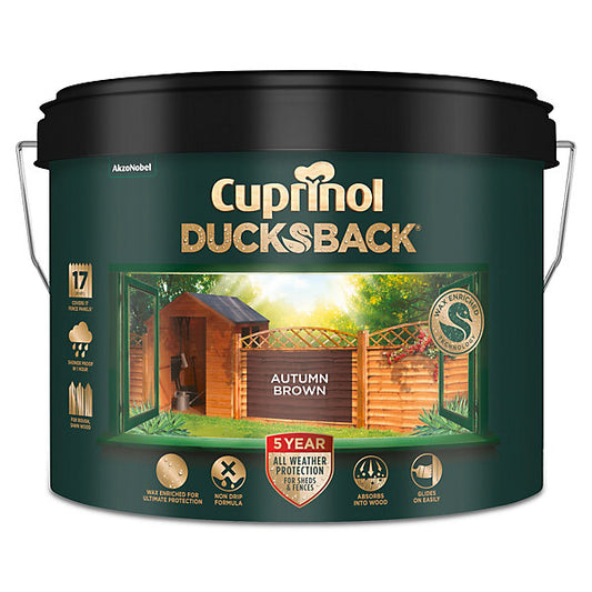 Cuprinol Ducksback Autumn Brown Matt Exterior Shed & fence Topcoat Garden wood paint, 9L Tub