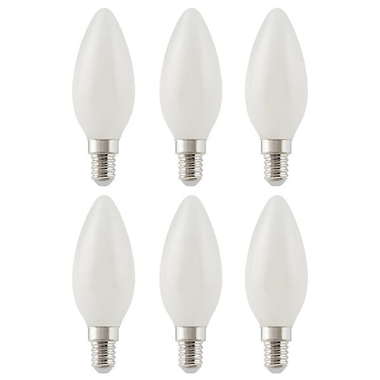 Diall 1.8W 250lm Milky Candle Warm white LED filament Light bulb, Pack of 6