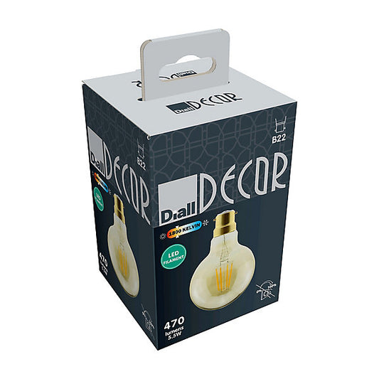 Diall G80 B22 5.5W 470lm 330° Amber Globe Warm white LED Filament Light bulb
