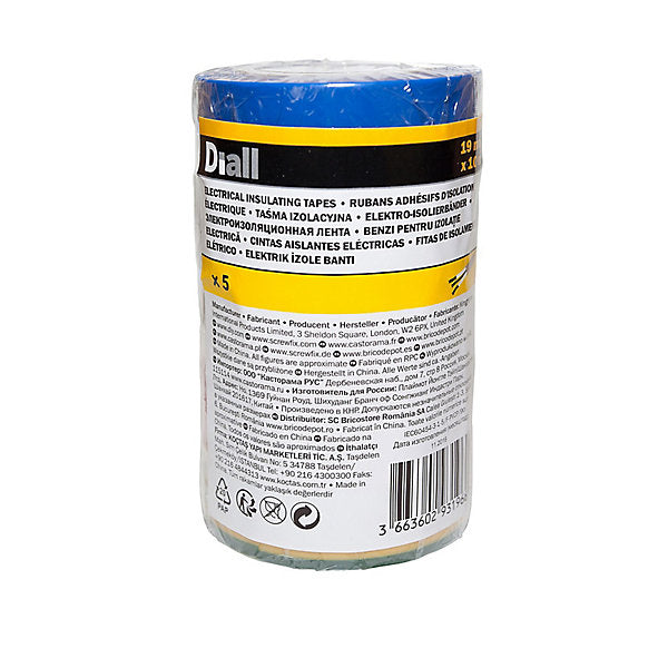 Diall Multicolour Electrical Tape (L)10m (W)19mm, Pack of 5