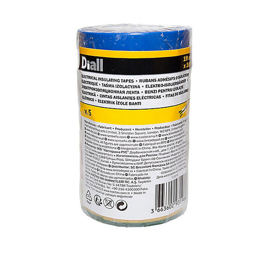 Diall Multicolour Electrical Tape (L)10m (W)19mm, Pack of 5