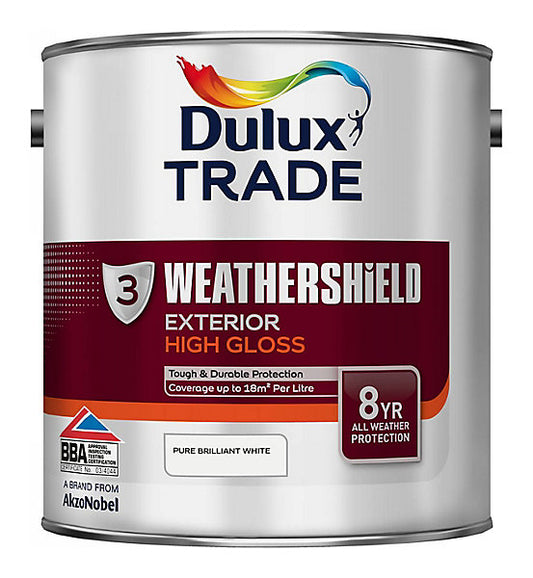 Dulux Trade Pure brilliant white Gloss Exterior Wood paint, 2.5L Tin