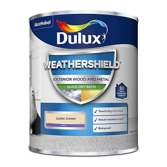 Dulux Weathershield Celtic cream Satinwood Exterior Metal & wood paint, 750ml Tin