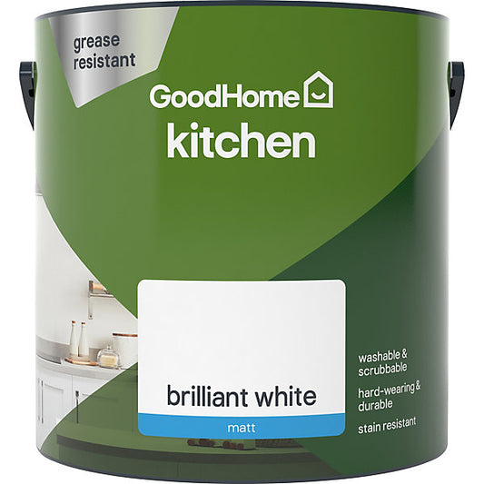 GoodHome Kitchen Brilliant white Matt Wall & ceiling Emulsion paint, 5L