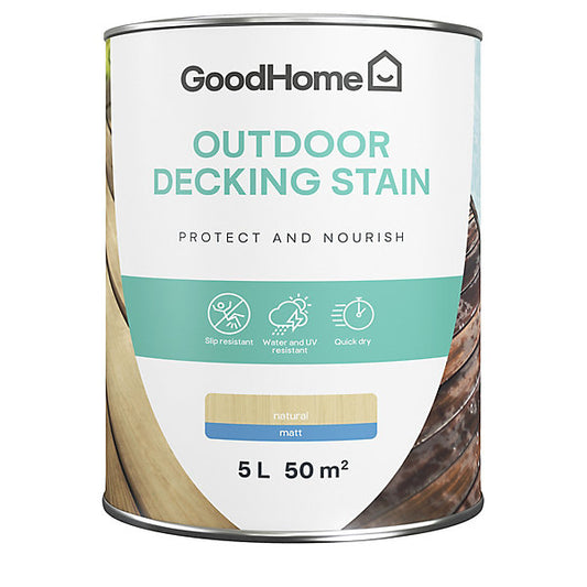 GoodHome Natural Matt Quick dry Decking Wood stain, 5L