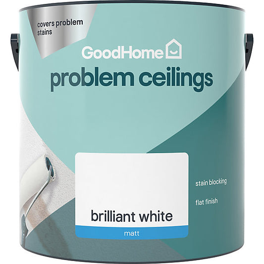 GoodHome Problem Ceilings Brilliant white Matt Ceiling Emulsion paint, 2.5L