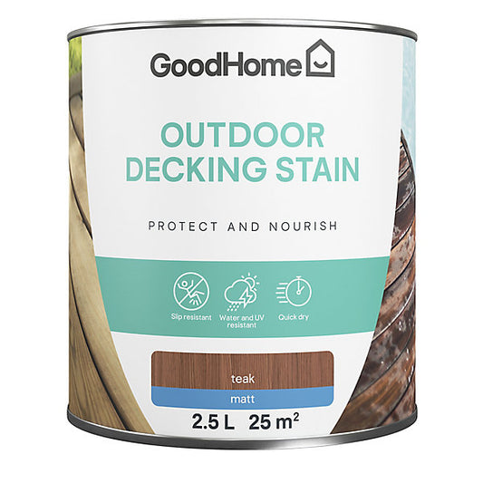 GoodHome Teak Matt Quick dry Decking Wood stain, 2.5L