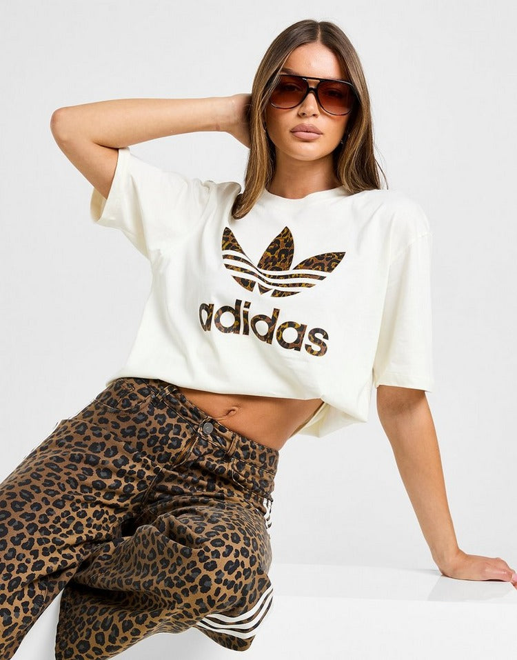 adidas Originals Leopard Print Trefoil Boyfriend T-Shirt