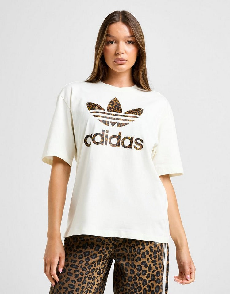 adidas Originals Leopard Print Trefoil Boyfriend T-Shirt