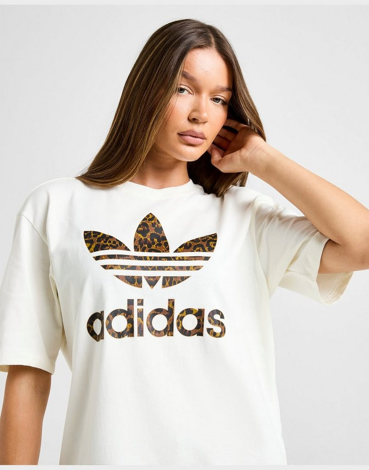adidas Originals Leopard Print Trefoil Boyfriend T-Shirt