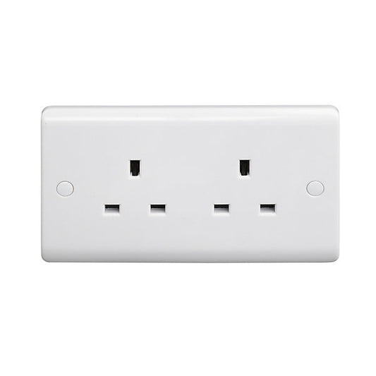 LAP White Double 13A Unswitched Socket with Colour matched inserts