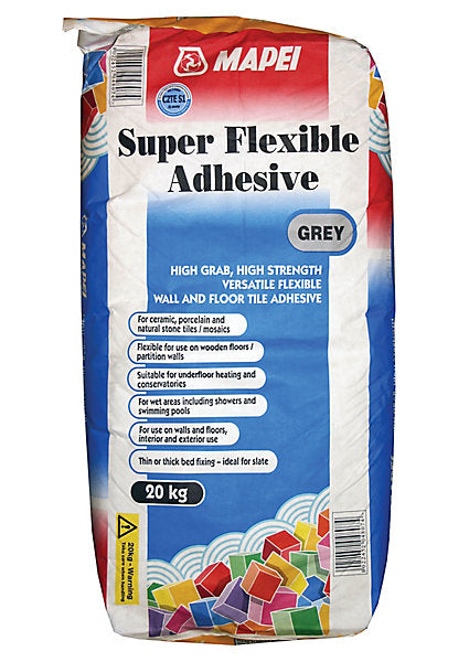 Mapei Super flexible Grey Tile Adhesive, 20kg