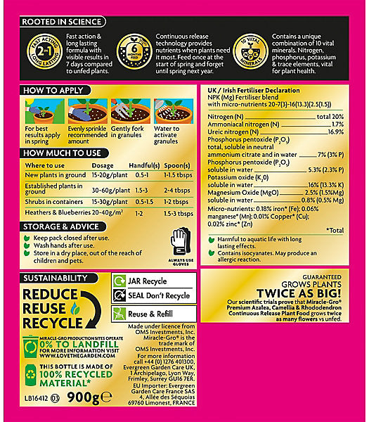 Miracle-Gro Ericaeceous Rhododendron Plant fertiliser Granules 0.9kg