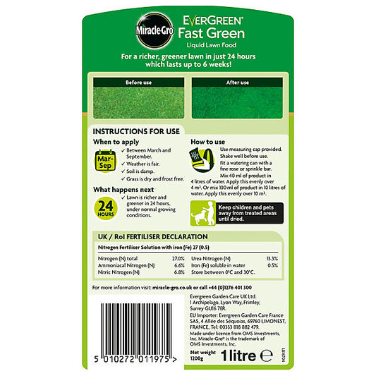 Miracle-Gro Fast green Lawn Liquid Fertiliser 1L