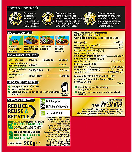 Miracle-Gro Rose Plant fertiliser Granules 0.9kg