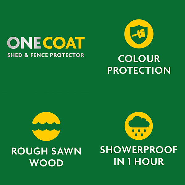 Ronseal One Coat Forest Green Matt Exterior Shed & fence Protector Wood paint, 5L Tub