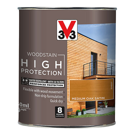 V33 High protection Medium oak Mid sheen Wood stain, 750ml