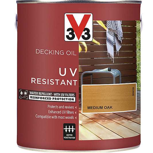 V33 Medium oak UV resistant Decking Wood oil, 2.5L