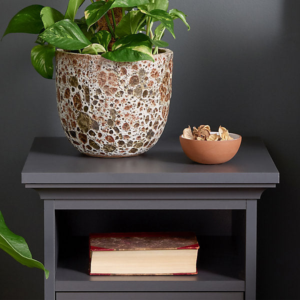 Verve Brown Ceramic Plant pot (Dia) 20cm, (H)18cm