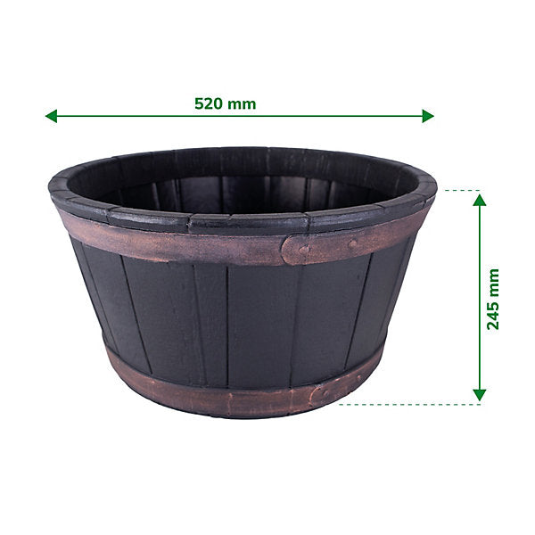 Verve Brown Wood effect Barrel Plastic Plant pot (Dia) 52cm, (H)24.5cm
