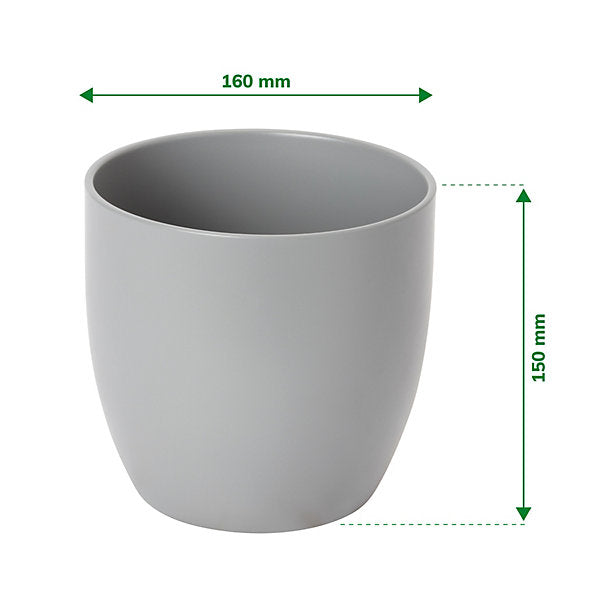 Verve Grey Ceramic Plant pot (Dia) 16cm, (H)15cm, 2.1L