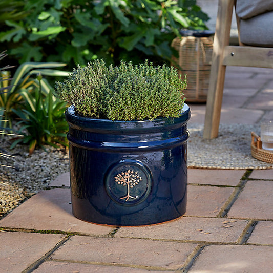 Verve Navy Blue Ceramic Plant pot (Dia) 30cm, (H)26cm