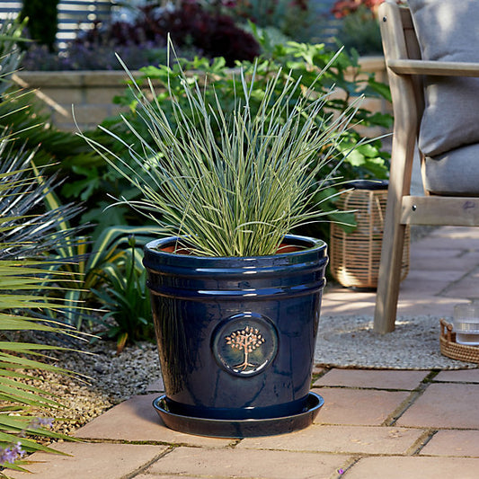 Verve Navy Blue Ceramic Plant pot (Dia) 32cm, (H)30cm