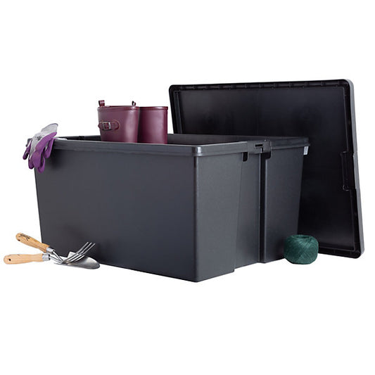 Wham Bam Heavy duty Black 150L Large Plastic Stackable Storage box with Lid
