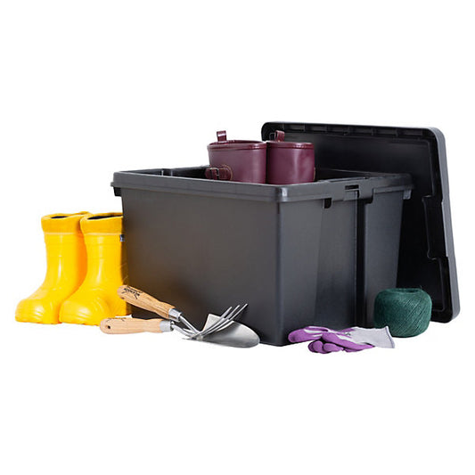 Wham Bam Heavy duty Black 62L Large Plastic Stackable Storage box with Lid