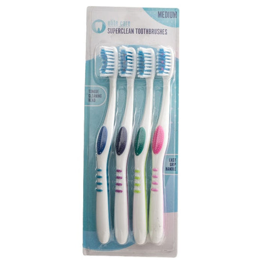 Elite Care Superclean Medium Toothbrush (Pack Of 4) - White