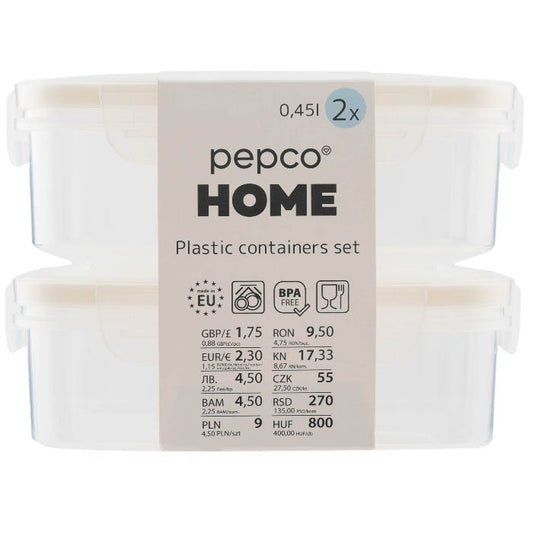Pepco Beige Rectangular Clip Containers, 450ml (Pack of 2)